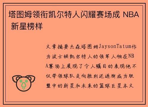 塔图姆领衔凯尔特人闪耀赛场成 NBA 新星榜样