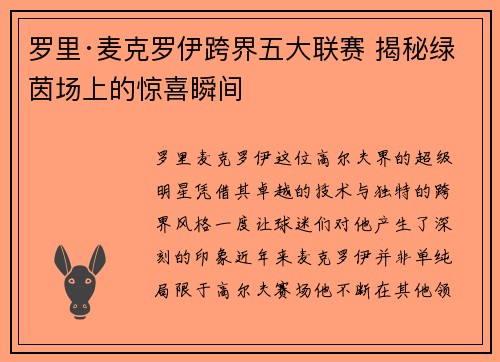 罗里·麦克罗伊跨界五大联赛 揭秘绿茵场上的惊喜瞬间